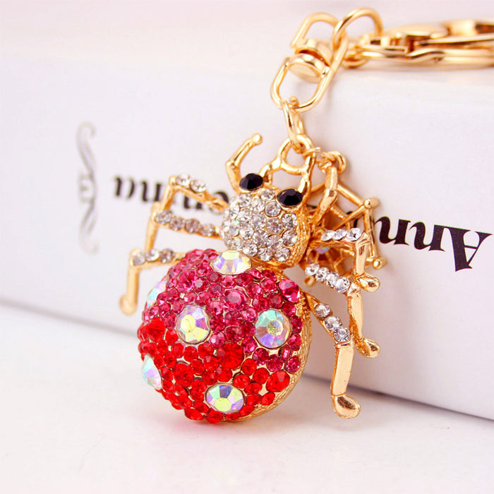 Colorful Rhinestone Spider Web Car Keychain Insect Bag Charm Key Ring