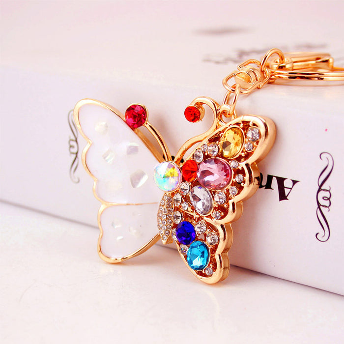 Colorful Crystal Butterfly Keychain, Insect Bag Charm for Car Keys