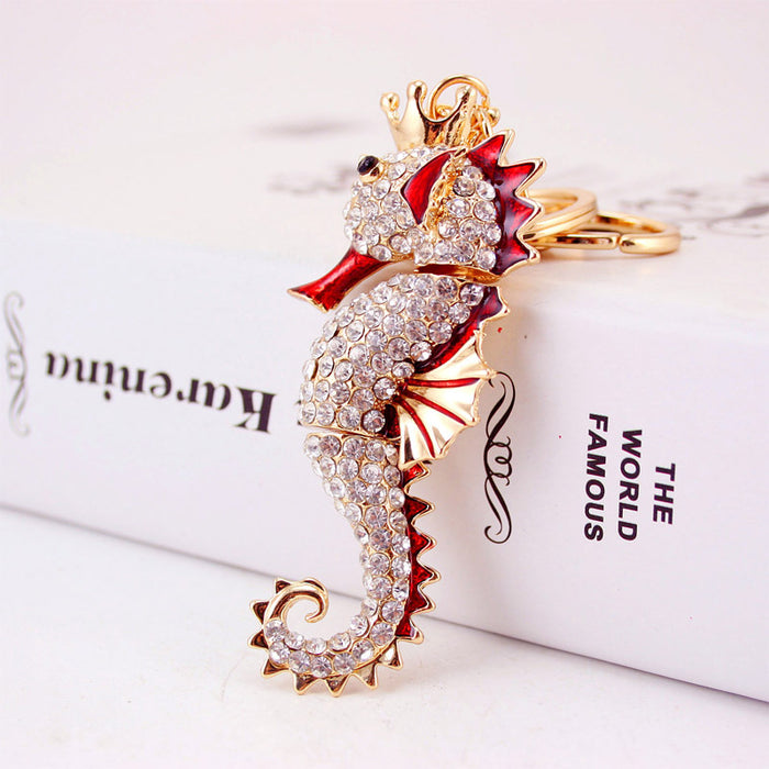 Rhinestone Seahorse Car Keychain Ocean Animal Metal Bag Charm