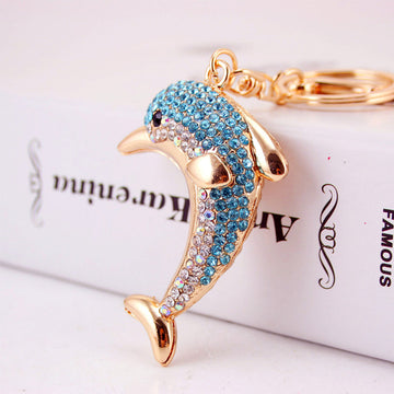 Rhinestone Dolphin Metal Keychain With Lobster Clasp And Split Ring