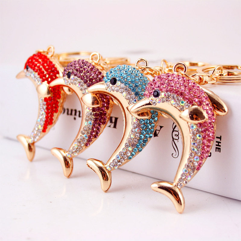 Rhinestone Dolphin Keychain Ocean Animal Metal Bag Charm for Car Keys