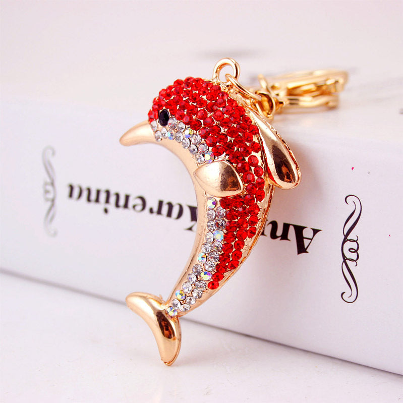 Rhinestone Dolphin Keychain Ocean Animal Metal Bag Charm for Car Keys