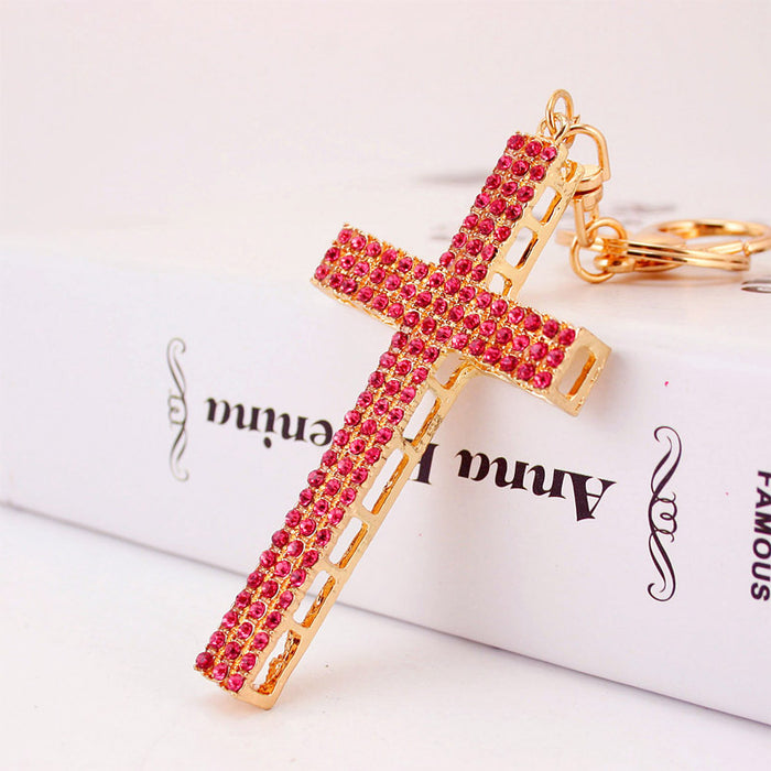 Colorful Rhinestone Cross Keychain for Women's Bag Charm and Car Keys