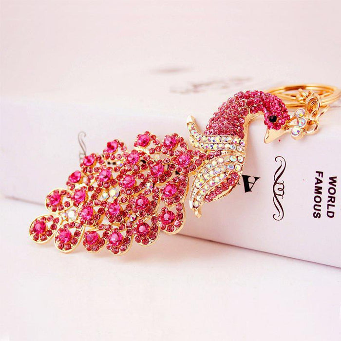 Chinese Style Rhinestone Peacock Keychain for Car Keys and Bag Charm