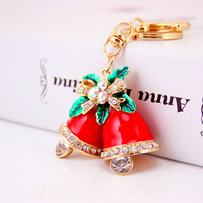 Red Christmas Bell Keychain, Metal Holiday Bag Charm and Key Ring