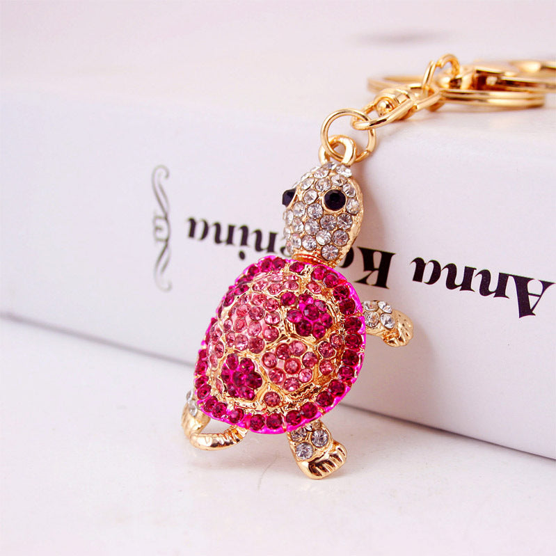 Rhinestone Sea Turtle Keychain Cute Animal Metal Bag Charm for Car Keys