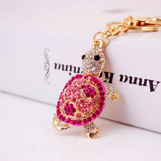 Rhinestone Sea Turtle Keychain Cute Animal Metal Bag Charm for Car Keys