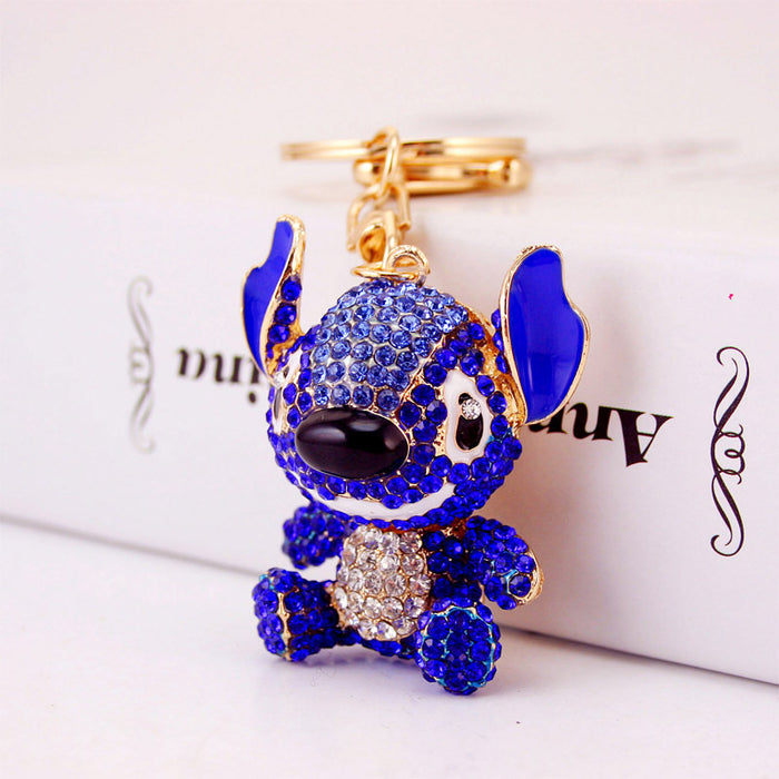 Rhinestone Cartoon Animal Keychain, Metal Bag Charm and Key Ring