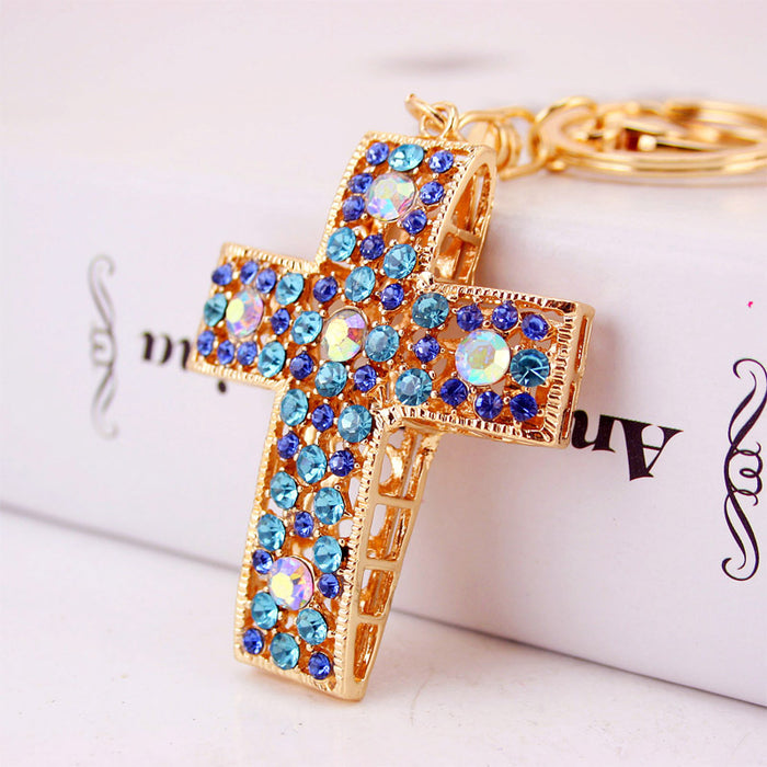 Colorful Rhinestone Cross Keychain Car Key Ring Bag Charm
