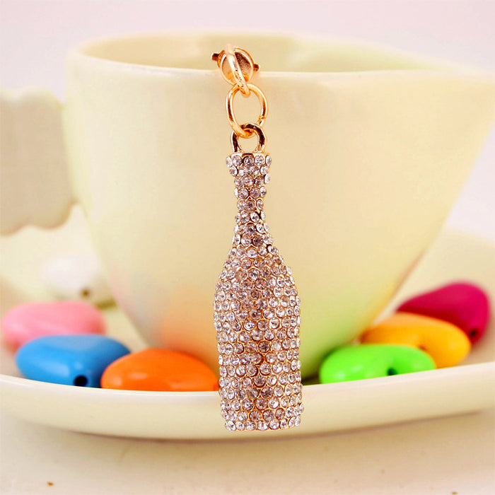 Clear Rhinestone Bottle Keychain With Gold-Tone Lobster Clasp