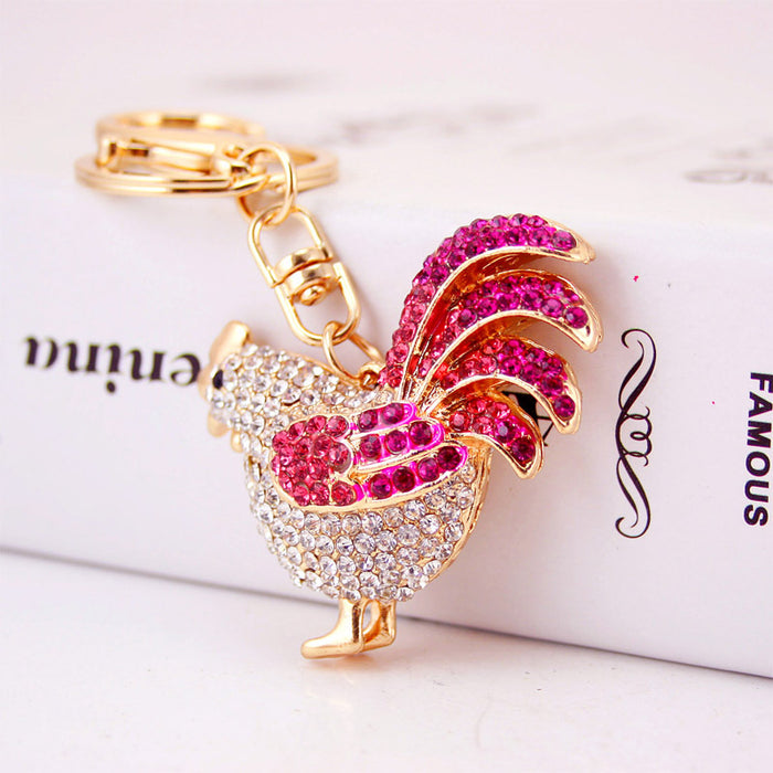 Rhinestone Hen Rooster Chick Keychain, Farm Chicken Bag Charm