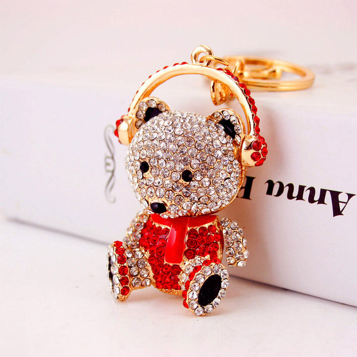Rhinestone Headphone Bear Keychain Metal Car Key Ring Handbag Charm