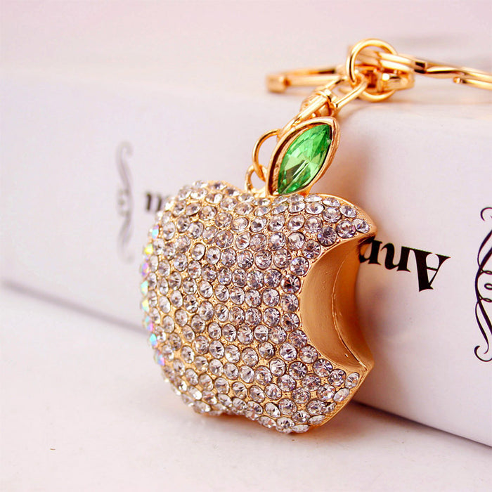 Cute Rhinestone Apple Car Keychain Metal Bag Charm for Women