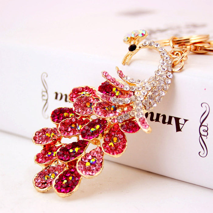 Colorful Rhinestone Peacock Keychain Finished Zinc Alloy Bag Charm Gift
