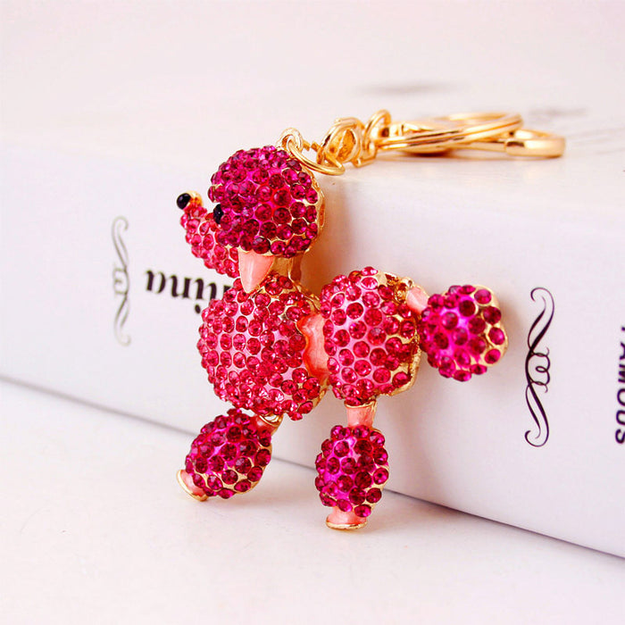 Cute Rhinestone Poodle Dog Car Keychain Metal Bag Charm