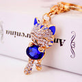 Rhinestone Lucky Cat Keychain Cute Kitten Metal Bag Charm for Car Keys