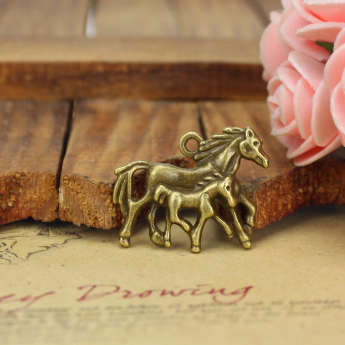 Vintage Alloy Horse and Foal Charm Pendant
