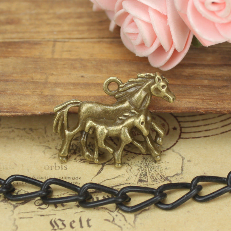 Vintage Alloy Horse and Foal Charm Pendant