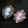 Purple Gold Tone Woman Portrait Metal Brooch Pin for Jackets and Lapels view 5