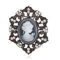 Black Silver Tone Woman Portrait Crystal Metal Brooch Pin 1 Pictured Designs view 3