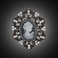 Black Silver Tone Woman Portrait Crystal Metal Brooch Pin 1 Pictured Designs view 2