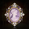 Purple Gold Tone Woman Portrait Metal Brooch Pin for Jackets and Lapels view 2