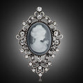 Black Gold Tone Woman Portrait Crystal Two Designs Metal Brooch Pin view 6