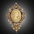 Black Gold Tone Woman Portrait Crystal Two Designs Metal Brooch Pin view 7