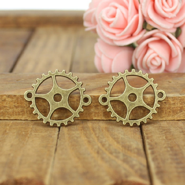 Double-Hole Gear Alloy Connector Charm 20mm