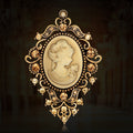 Black Gold Tone Woman Portrait Crystal Two Designs Metal Brooch Pin view 3