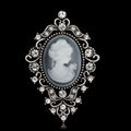 Black Gold Tone Woman Portrait Crystal Two Designs Metal Brooch Pin view 4