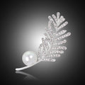 Silver Tone Leaf Crystal Pearl Look Metal Brooch Pin view 6