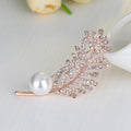 Silver Tone Leaf Crystal Pearl Look Metal Brooch Pin view 5