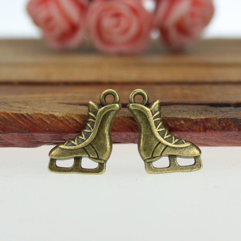 Double-Sided Retro Ice Skate Alloy Charm Pendant 17x13mm