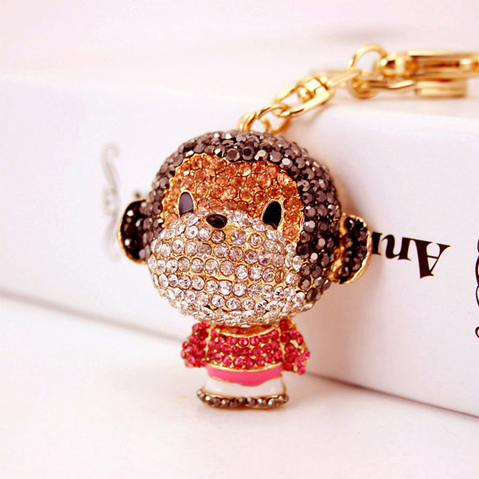 Cute Rhinestone Monkey Keychain Zinc Alloy Animal Bag Charm