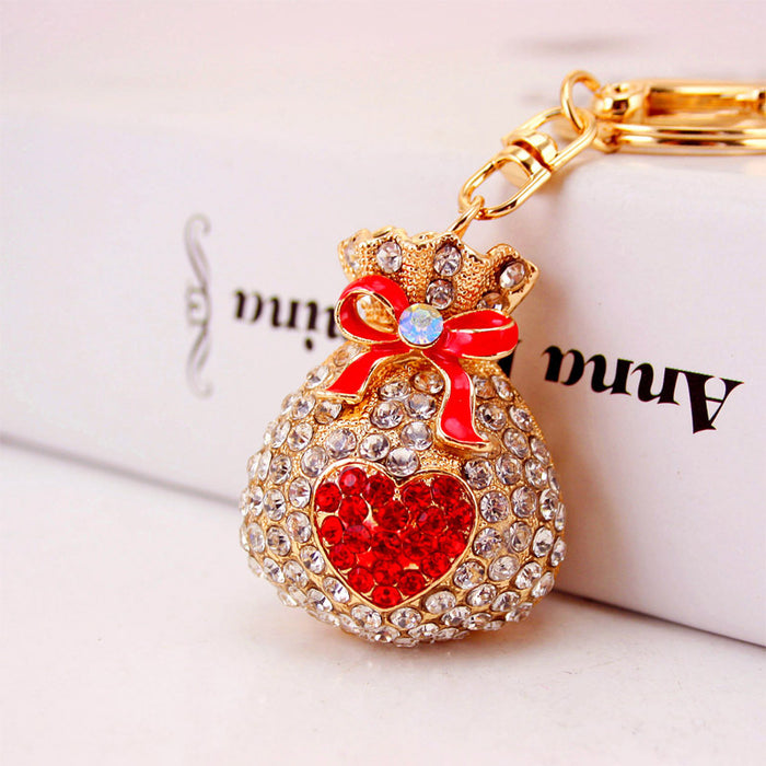 Rhinestone Fortune Money Bag Keychain for Purse or Car Charm