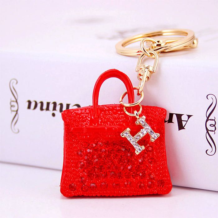 Letter H Handbag Rhinestone Car Keychain Women Purse Bag Charm