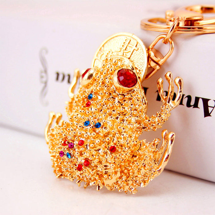 Chinese Style Rhinestone Golden Toad Car Keychain Metal Bag Charm