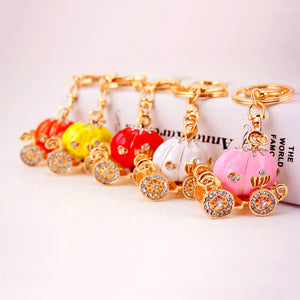 Enamel Pumpkin Carriage Keychain with Rhinestones, Zinc Alloy