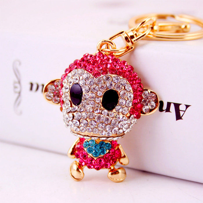 Cute Rhinestone Monkey Keychain, Animal Car Key Ring and Bag Charm