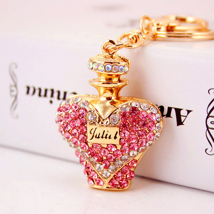 Rhinestone Perfume Bottle Keychain Zinc Alloy Car Key Ring Bag Charm