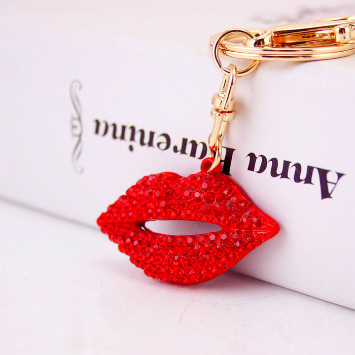 Red Lips Rhinestone Keychain, Zinc Alloy Car Key and Bag Charm
