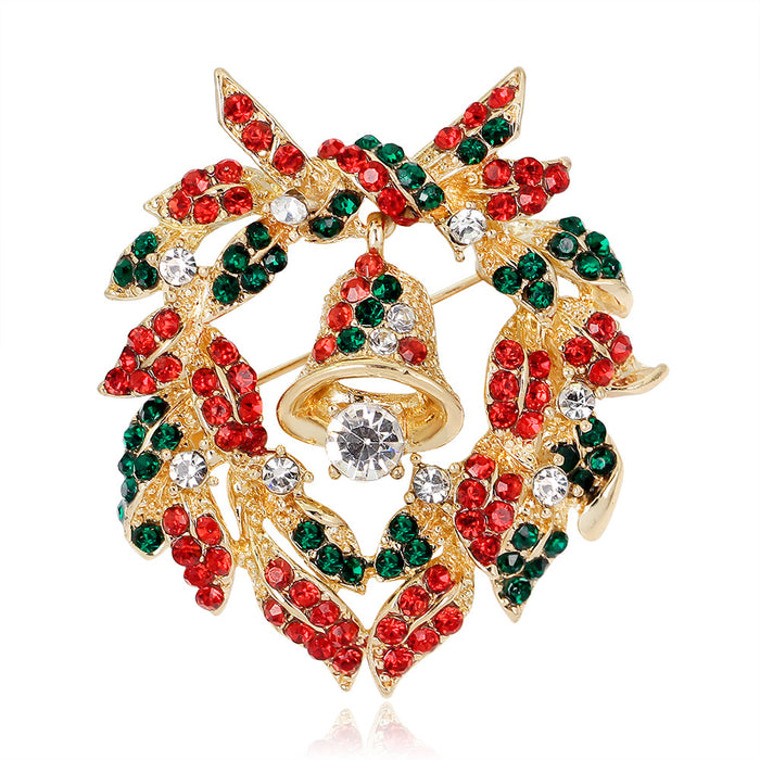 Red Gold Tone Floral Wreath Wreath Metal Brooch Pin