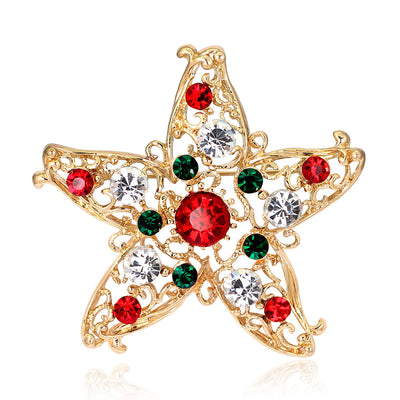 Front product view of the flower brooch pin in gold and red