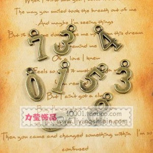 Alloy Number Charm Pendant 0-9