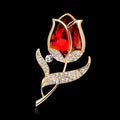 Red Gold Tone Tulip Crystal Four Designs Metal Brooch Pin view 5