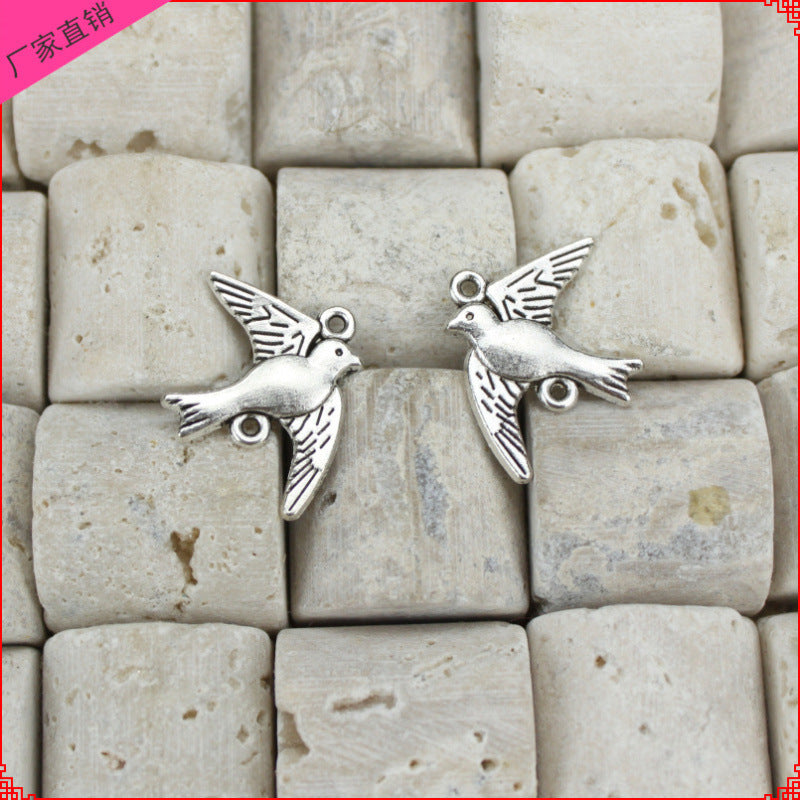 Antique Silver Double-Sided Swallow Charm Pendant 22x17mm