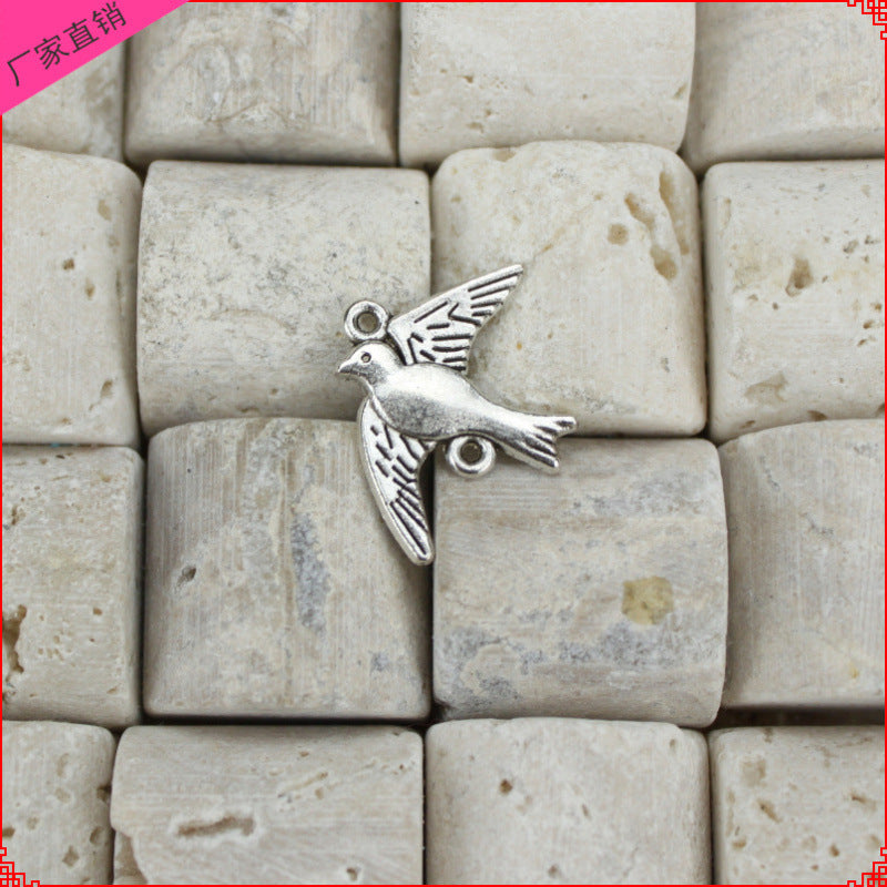 Antique Silver Double-Sided Swallow Charm Pendant 22x17mm