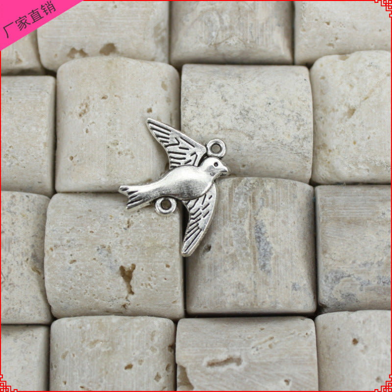 Antique Silver Double-Sided Swallow Charm Pendant 22x17mm