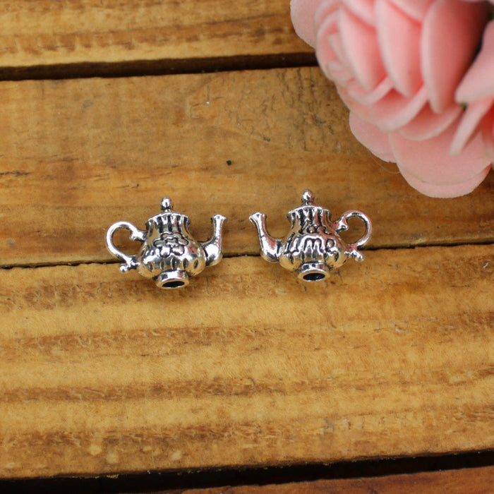 Antique Silver 3D Alloy Teapot Charm Pendant 15x12mm